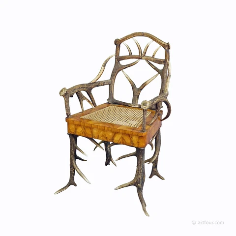 Black Forest Antler Arm Chair by J. A. K. Horn, Turingen 1840s Cover