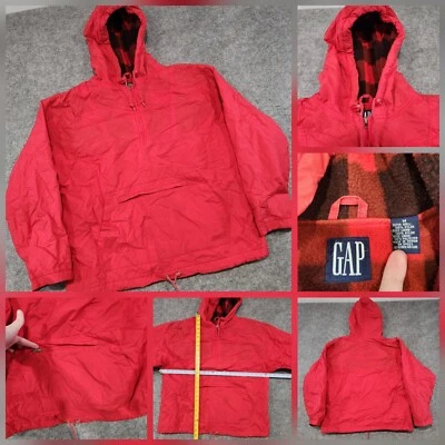 VTG 90s Gap Mens M Medium Buffalo Plaid Blanket Fleece Lined Red Anorak Jacket - Image 1 of 4