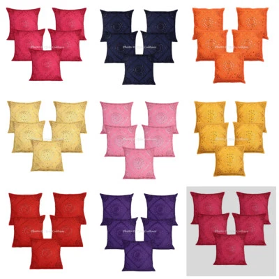 24" Large Mirror Cushion Cover Indian Embroidered Cotton Pillow Case Cover Throw - Image 1 of 4