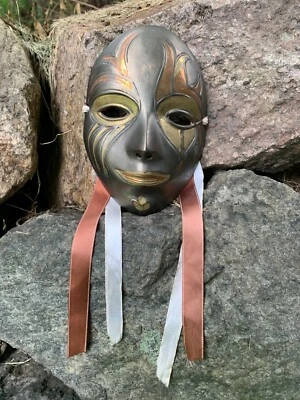 Vintage Solid Brass Mask Wall Art - Theatre Arts Boho Decor - Image 1 of 4