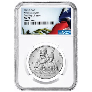 2019-D UNC 50c American Legion 100th Ann Half Dollar NGC MS70 FDI Flag Label - Picture 1 of 2