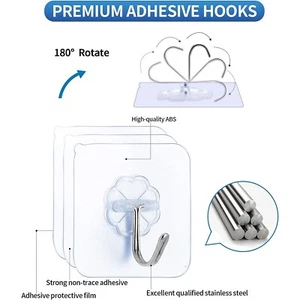 Self adhesive wall hanging hooks reusable miltipurpose 13lb nail free waterproof - Picture 1 of 4