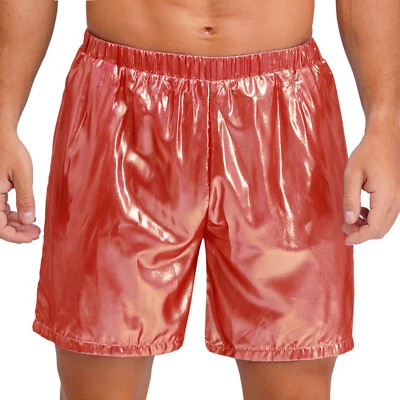 Mens Shiny Metallic Boxer Shorts Patent Leather Elastic Waistband Beach Shorts - Image 1 of 3