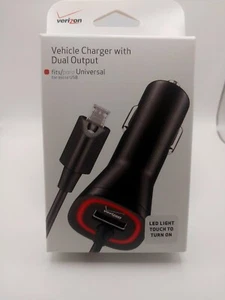 VERIZON VEHICLE CHARGER WITH DUAL OUTPUT LED LIGHT TOUCH TO TURN ON (NEW) - Picture 1 of 3