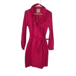 Elizabeth McKay Pink Long Sleeve Wrap Midi Dress Belted Waist Ruffles Size 8 - Picture 1 of 18