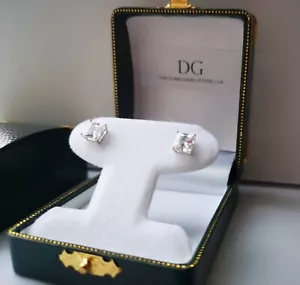 Exclusive Silver Princess cut DG created diamond stud earrings GIFT BOX included - Picture 1 of 12