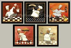 Set of Five FAT CHEF Themed Wooden Wall Plaques - Size 5" x 5" - Ready to Hang! - Picture 1 of 6