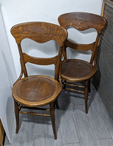 Antique Pair of Victorian Western Quartersawn Mission Oak Wood Dining Chairs Cover