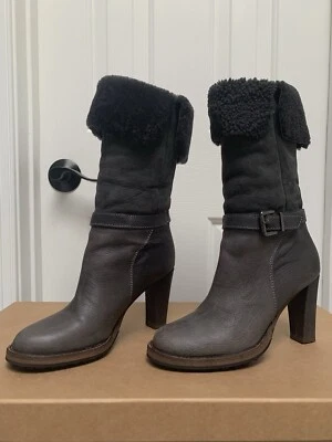 Botas Brunello Cucinelli Mujer Cuero Gamuza Piel de Oveja, Gris Chocolate 38 Usadas en Excelente Condición Foto 1 de 4
