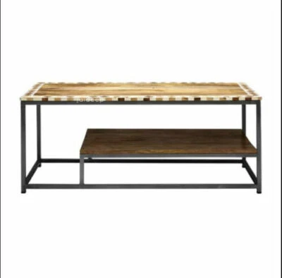 Handmade teak wood bone inlay diamond design coffee table  - Image 1 of 4