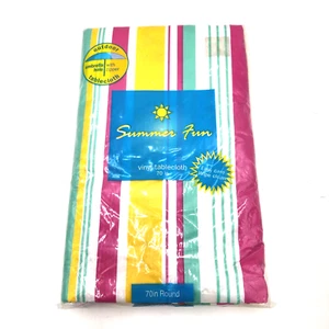 Summer Summer Fun Vinyl Patio BBQ Tablecloth 70" Round Umbrella Hole New In Pack - Picture 1 of 8