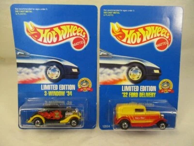 2 pares Mattel Hot Wheels 1993 edición limitada malta o comida '34 3 ventanas '32 y Ford De Foto 1 de 4