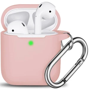 For Airpods 1/2 Case Soft Silicone Cover With Belt Clip Carabiner & Hand Strap - Photo 1 sur 5