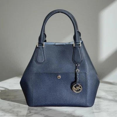 Authentic Michael Kors Blue Greenwich Saffiano Leather Satchel Crossbody Handbag - Image 1 of 4