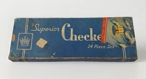 Vintage Embossed 23 Superior Checkers 24 Pieces - 1 Button Original Box Set BB36 - Picture 1 of 5