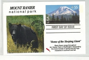 1999 DYNAMITE TINTED POSTAL CARD FDC AIRMAIL UXC27 MOUNT RAINIER PARK & BEAR - Picture 1 of 1