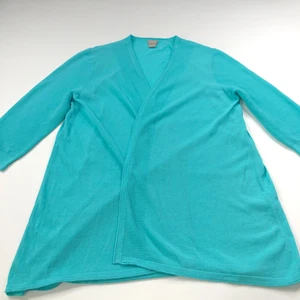 Chico's 3 US XL V-Neck Open Front Cardigan Duster Sweater Teal Blue - Picture 1 of 10