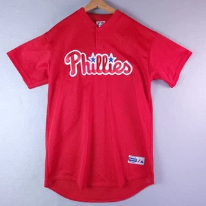 Vintage Philadelphia Phillies Majestic Jersey Youth XL Red Mesh Henley Stitched - Picture 1 of 7