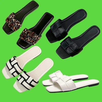 Women's  Sandals Summer  Dressy Slip On  Leather Flat Slides On Indoor/Outdoor - Image 1 of 4