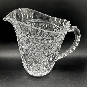 1985 Clear Small Crystal Glass Pitcher Diamond Pattern FTD Milk Juice Water - Picture 1 of 10