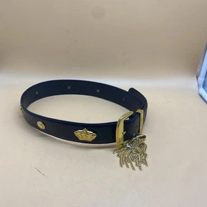 Escada Black Leather Belt with Gold Crowns And Studs - Picture 1 of 8