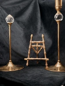 Lot: Valerio Albarello G.E.P. Italy Brass Candlesticks + Bamboo Brass Easel READ - Picture 1 of 18
