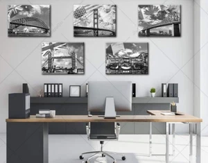 Set of 5 Home Decor Modern Canvas Wall Art Famous Cityscape Pictures 12"x16" - Picture 1 of 6