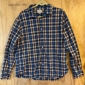 Canvas by Lands’ End Plaid Shirt Men’s XXL Blue Brown Yellow Long Sleeve - Picture 1 of 5