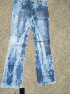 Ladies Up-cycled DKNY Time Square flare hand bleach-dyed Jeans size 3 - Picture 1 of 6