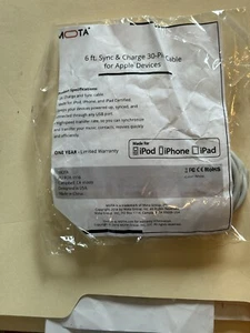 Mota 30-pin to USB Sync &Charge Cable, New 6 ft, Compatible with iPod, iPad - Picture 1 of 3
