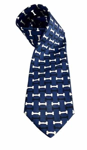 Josh Bach Pure Silk Mens Blue Tie Navy Blue Dog Bones - Picture 1 of 5