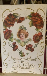 MI CORAZÓN DEVOTO ES TUYO TE AMO MI VALENTÍN POSTAL VINTAGE 1909 - Imagen 1 de 6