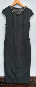 Ted Baker Dardee Dress 4 Dark Green Sheath Embellished Neckline Rhinestone Party - Picture 1 of 5