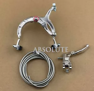 ALL SILVER OLD SCHOOL BMX BIKE MX REAR BRAKE LEVER CABLE CALIPER CRUISER BICYCLE - Picture 1 of 1
