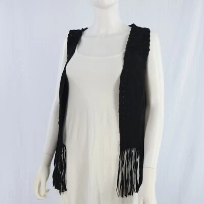 Leather Suede Waistcoat Fringed Gilet OF THE REALM Biker Navajo Black size UK 12 - Image 1 of 4