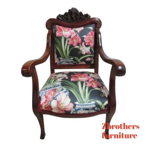 Antique Victorian Figural Carved Fireside Lounge Arm Chair Cover