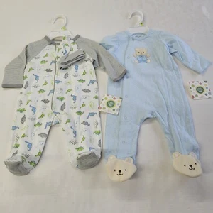 Little Me Sleepers Infant Boy 3 Months Footies Dinosaur With Hat Blue Bear New - Picture 1 of 11