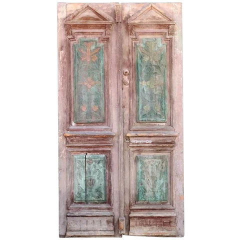 Antique Rustic French Style Painted Pine Double Door 19th century Cover