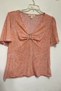 NUEVO CON ETIQUETAS - Blusa Michael Kors Talla M Mandarina Floral Manga Corta Con Hebilla - Imagen 1 de 8