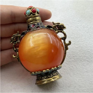 Botella de tabaco rara China naranja bola ágata jade adorno joyería artesanal antigua - Imagen 1 de 9
