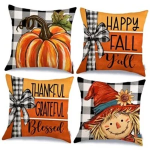 Fall Throw Pillow Covers 18x18 Inch Set of 4, Pumpkin 18 x 18-Inch Orange - Picture 1 of 8