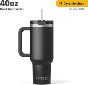 RTIC 40 Oz Ceramic Lined Road Trip Tumbler, Leak-Resistant Lid with Straw, Black - Picture 1 of 9