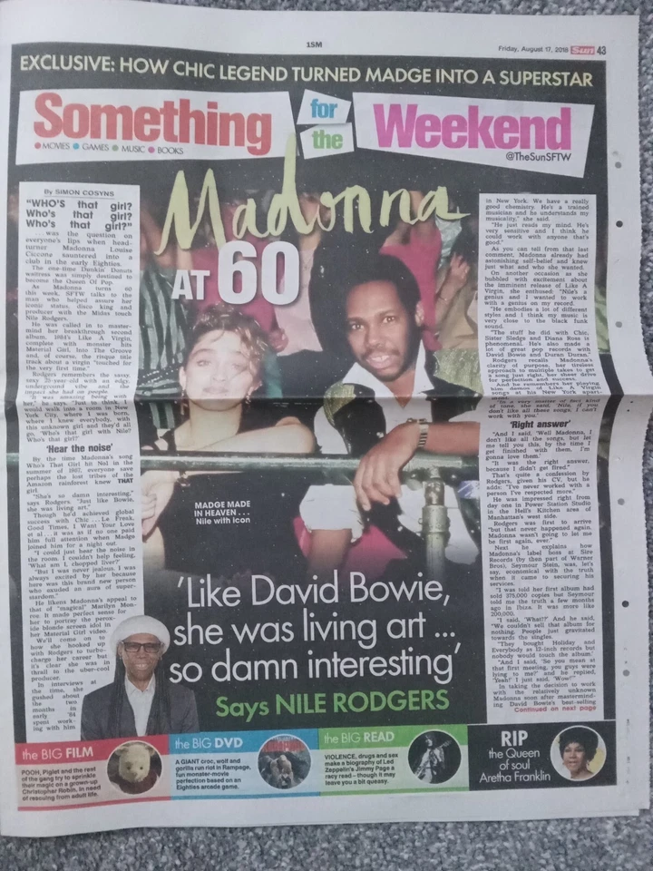 SOMETHING FOR THE WEEKEND Friday August 17 2018 Madonna At 60 Nile Rodgers Sun - Image 1 of 1
