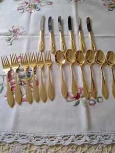 SBS Solingen vergoldetes Besteck 23/24 Karat hartvergoldet 6 Personen-24 Teile - Bild 1 von 10