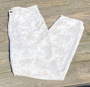 Vaqueros Talbots lino mezcla algodón color avena diseño floral talla 12 cintura alta - Imagen 1 de 12