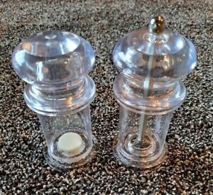 Clear Lucite Salt Shaker & Pepper Grinder - Acrylic Plastic Retro Modern Set, 5"