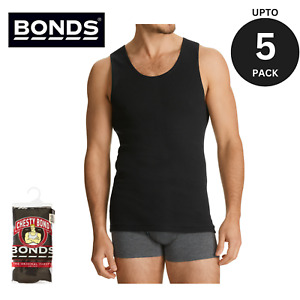 Bonds Black Mens Chesty Cotton Plain Singlet Vest Tank Top Tee Bulk Undergarment