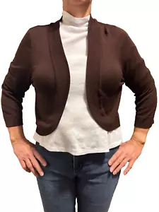 Jessica Howard Brown Cropped Cardigan 3/4 Sweater Shrug Women Plus Size XL 14-16 - Picture 1 of 8