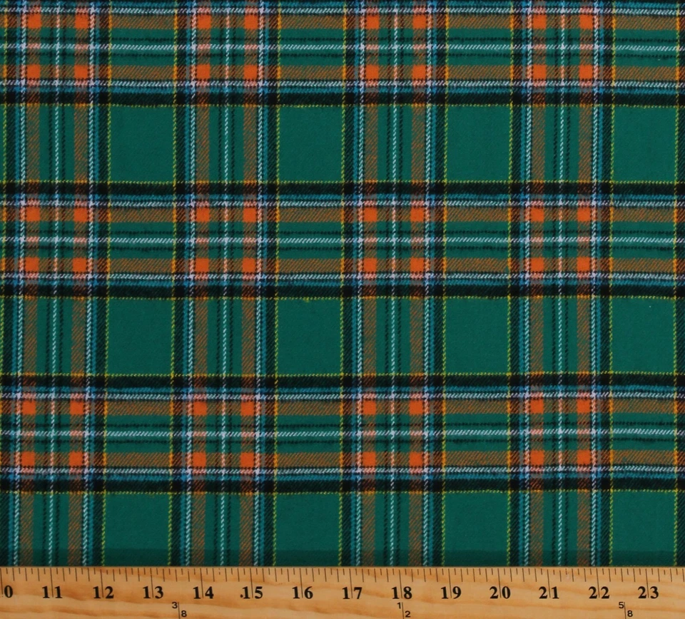 Tela tejida de sarga Highlander franela verde azulado negro amarillo naranja por yarda D281.15 Foto 1 de 1