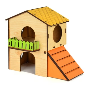 Hamster Hideout House Small Pet Two Layers Plywood Hut Play Mice Toy 6"x7" - Picture 1 of 10